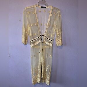 Elegant Sheer Lace Robe in Cream